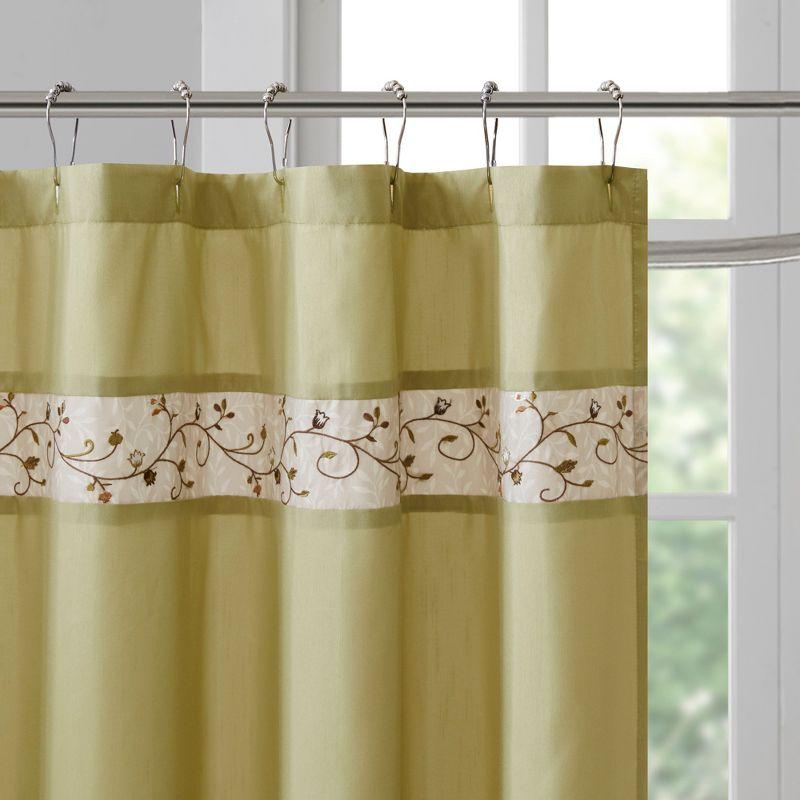 Serene Faux Silk Embroidered Floral Shower Curtain