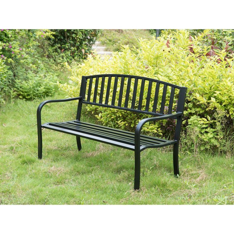 Steel Garden Park Bench Cast Iron Frame Patio Lawn Yard Decor, Black Seating Bench for Yard, Patio, Garden, Balcony, and Deck