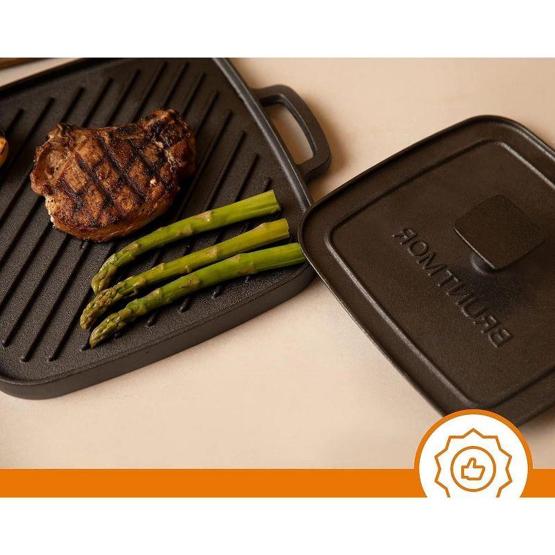 Bruntmor 10X10 2-in-1 Pre-Seasoned Square Cast Iron Reversible Griddle Grill Pan Cookware, Black