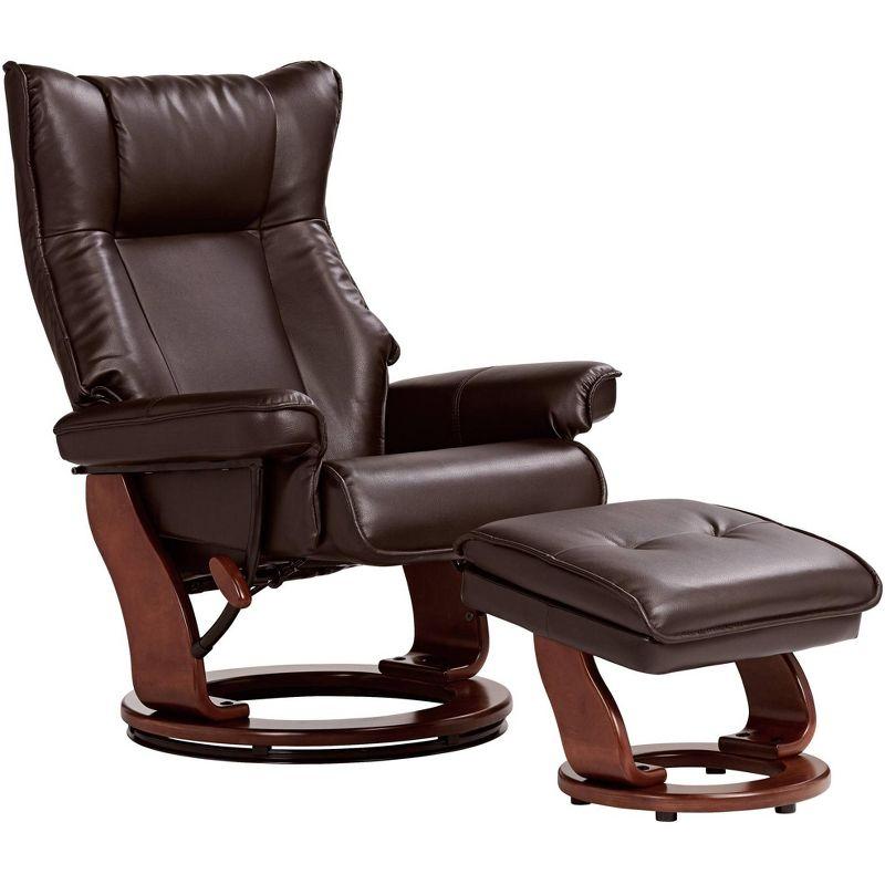 BenchMaster Morgan Java Faux Leather Recliner Chair Modern Armchair Ottoman Footrest Ergonomic Manual Reclining Swivel for Bedroom Living Room Reading
