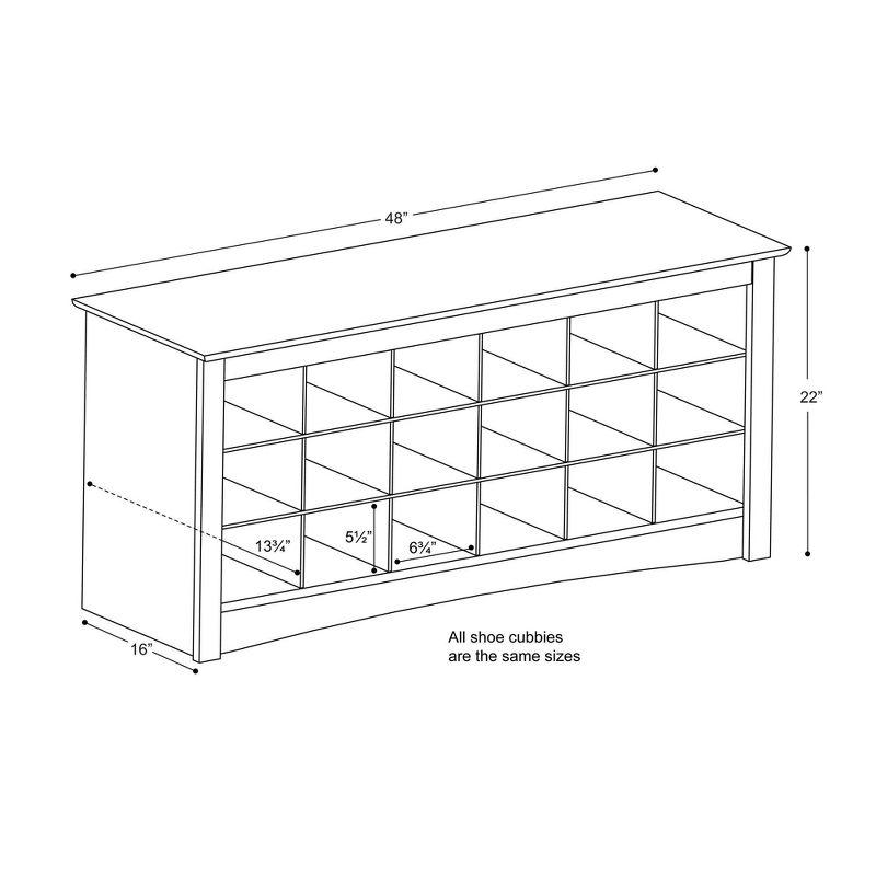 18 pair Shoe Storage Cubbie Bench White - Prepac: Mudroom Organizer, Fits Size 13