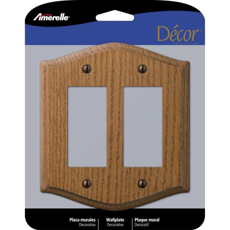 Amerelle Medium Brown Oak 2-Gang Decorator Wall Plate