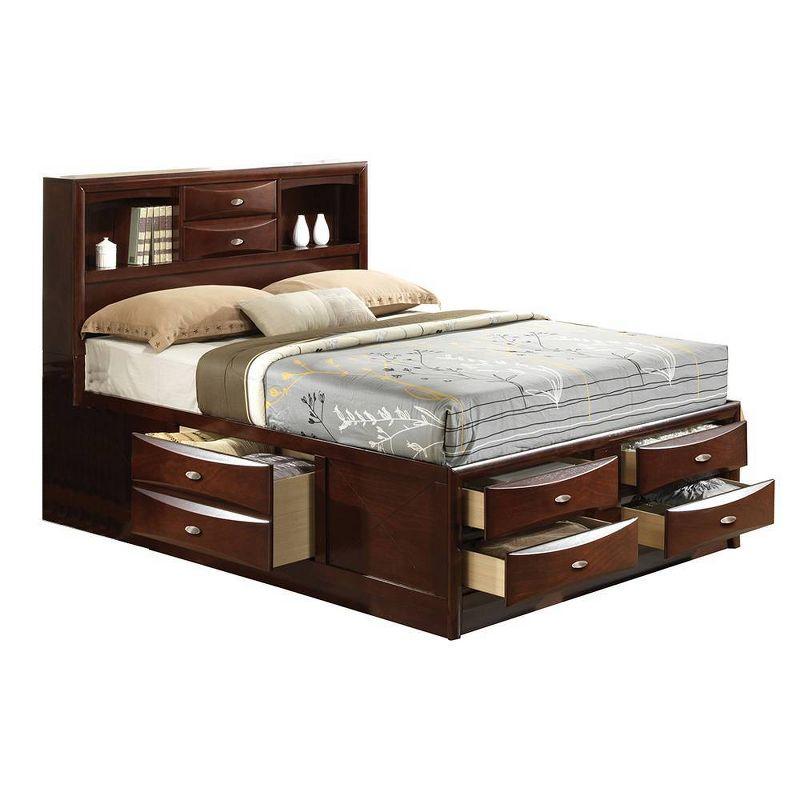 Ireland 91" Queen Bed Espresso - Acme Furniture: Brushed Nickel Hardware, Platform Storage, Microfiber Upholstery