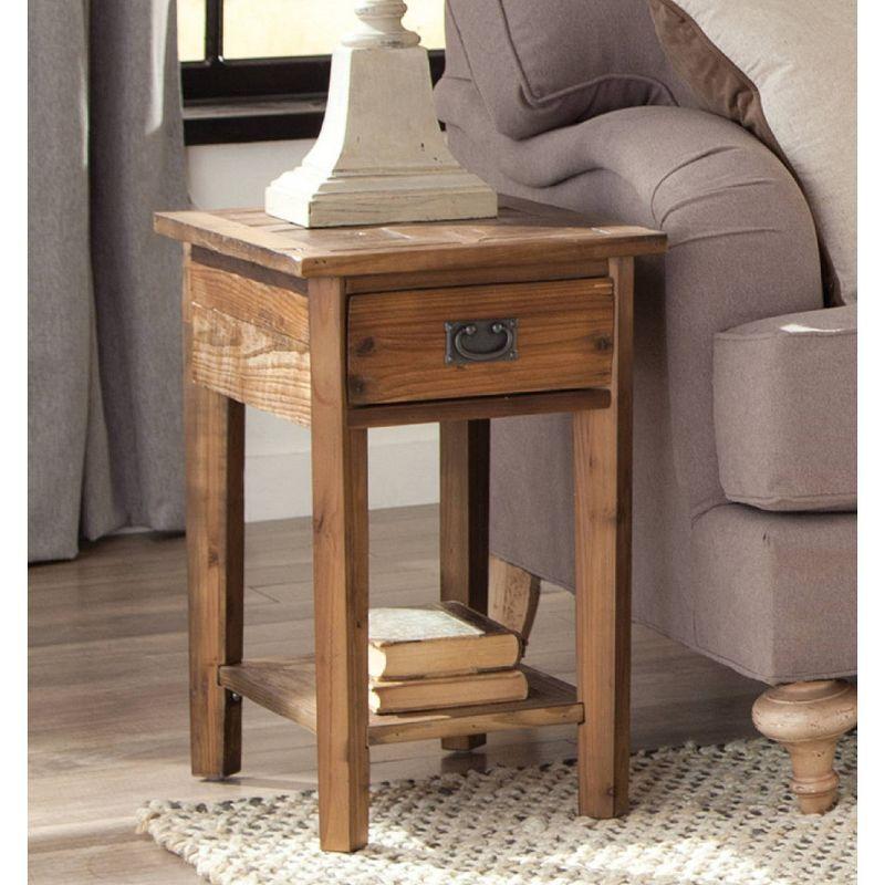 Revive Reclaimed Chairside Table Natural - Alaterre Furniture: Hardwood Frame, Storage Drawer & Shelf