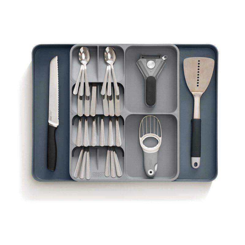 Gray Adjustable Plastic Flatware and Utensil Organizer Tray