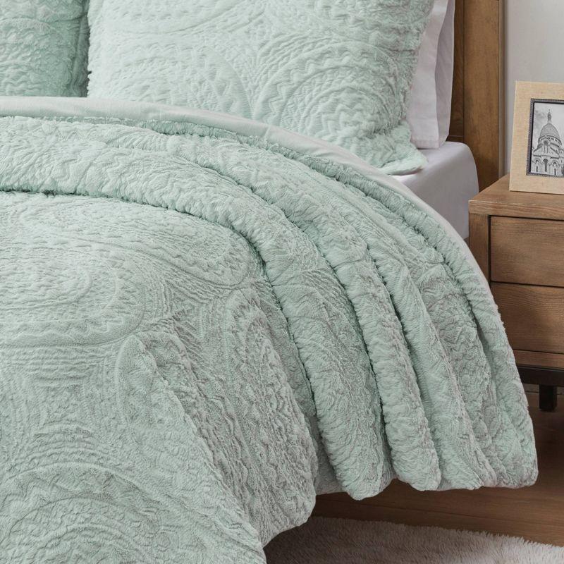 Arya Embroidered Medallion Faux Fur Ultra Plush Comforter Set