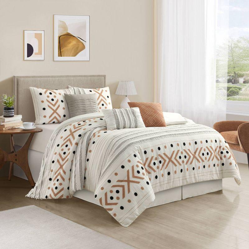 Nanshing 7pc Olga Geometric Comforter Set Light Taupe