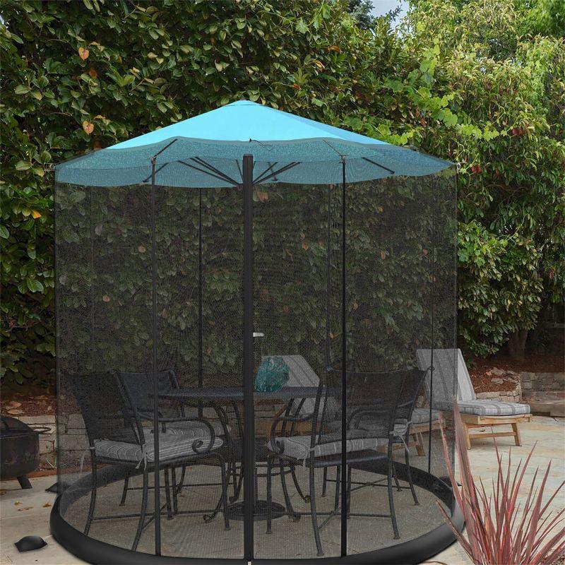 Black Mesh Patio Umbrella Bug Net with Zippered Entrance