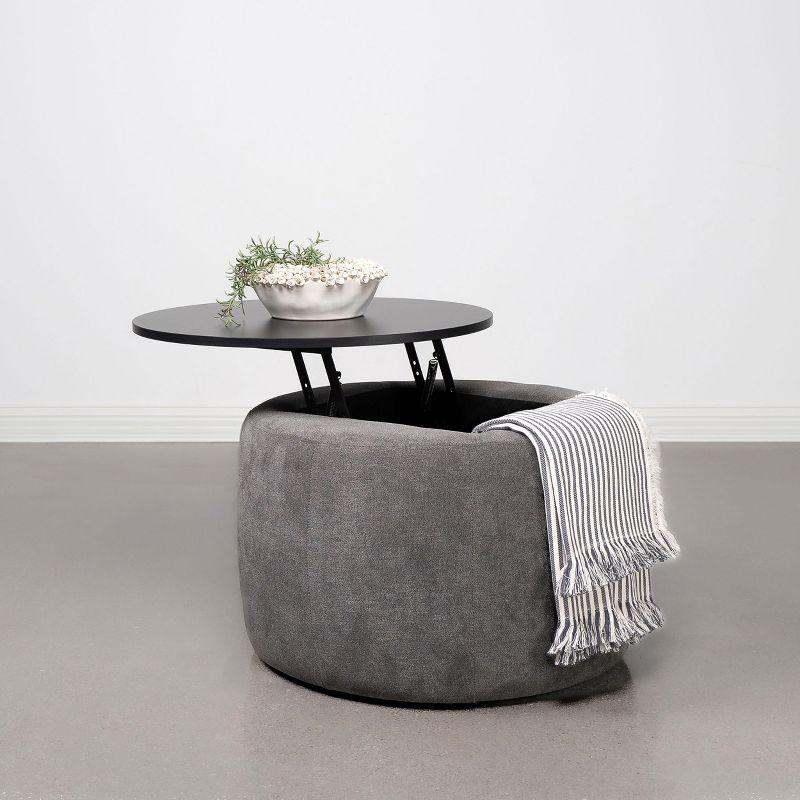 Coaster Home Furnishings Tesoro Upholstered Round Lift Top Storage Ottoman Grey and Black