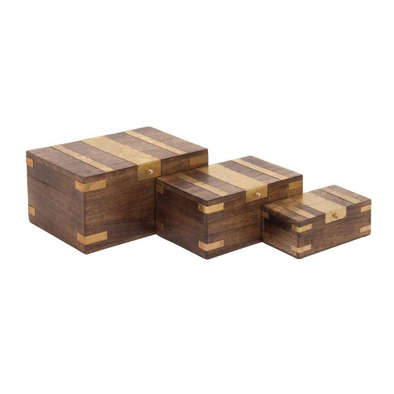 Olivia & May Set of 3 Traditional Brass Inlaid Wooden Boxes: Mango Wood Craftsmanship, Rectangular with Spot Clean Care