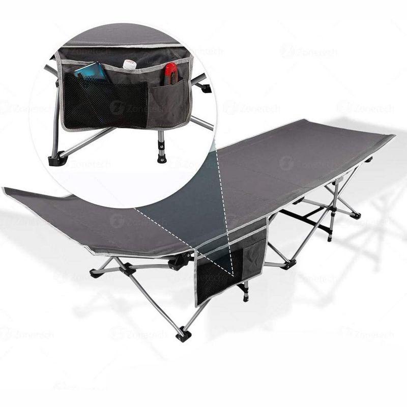Zone Tech Folding Outdoor Travel Cot - 2 Pack Grey Portable Heavy Duty Adult and Kids Travel Cot with Large Pocket-Perfect for Hiking, Camping