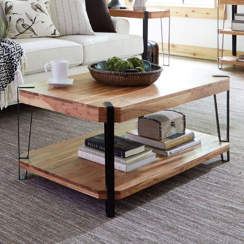 Alaterre Furniture Ryegate Live Edge Solid Wood Coffee Table Metal and Wood