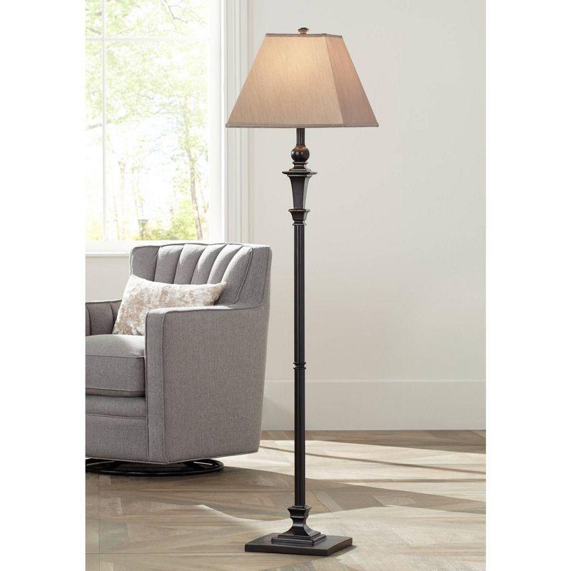 Regency Hill Traditional Floor Lamp 59" Tall Italian Bronze Taupe Faux Silk Square Hardback Shade for Living Room Reading Bedroom Office