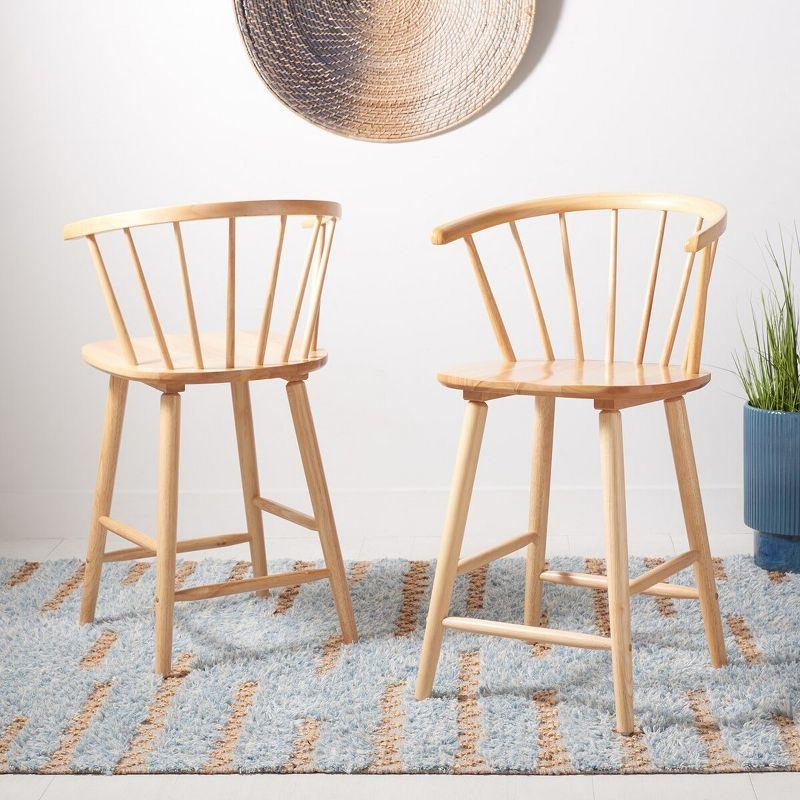 Natural Rubberwood Spindle Back Counter Stool Set