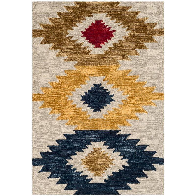 Ivory Geometric Handmade Wool Tufted Area Rug, 2' x 3'