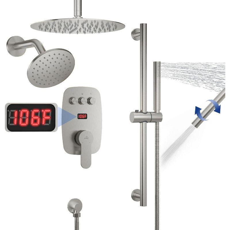 CASAINC BR01008SX12BN Rainfall Symphony 12inch Dual Showerhead Temperature Display Shower System with 2 in 1 Slider Bar Shower Handheld