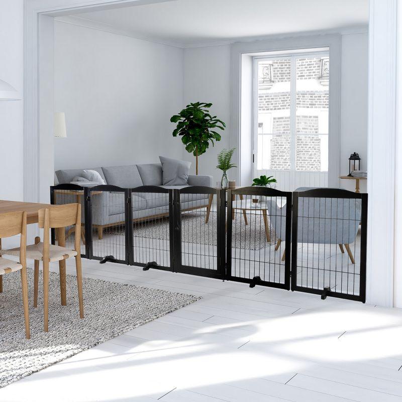 PETMAKER Pet Gate - 6-Panel Indoor Folding Dog Fence for Stairs or Doorways - 132.5x31.5-Inch Freestanding Play Pen with Support Feet