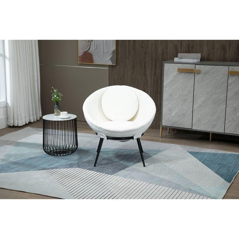 White Fiberglass Bowl Accent Chair with Cushions