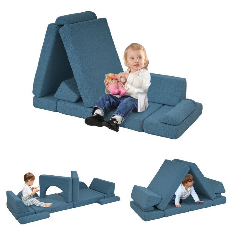 Blue Velvet Twelve Piece Modular Kids Play Couch