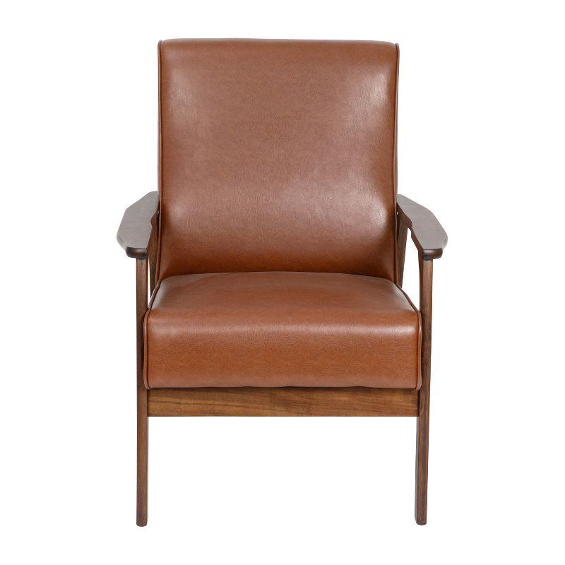 Cognac LeatherSoft Mid-Century Modern Accent Chair with Walnut Wooden Frame