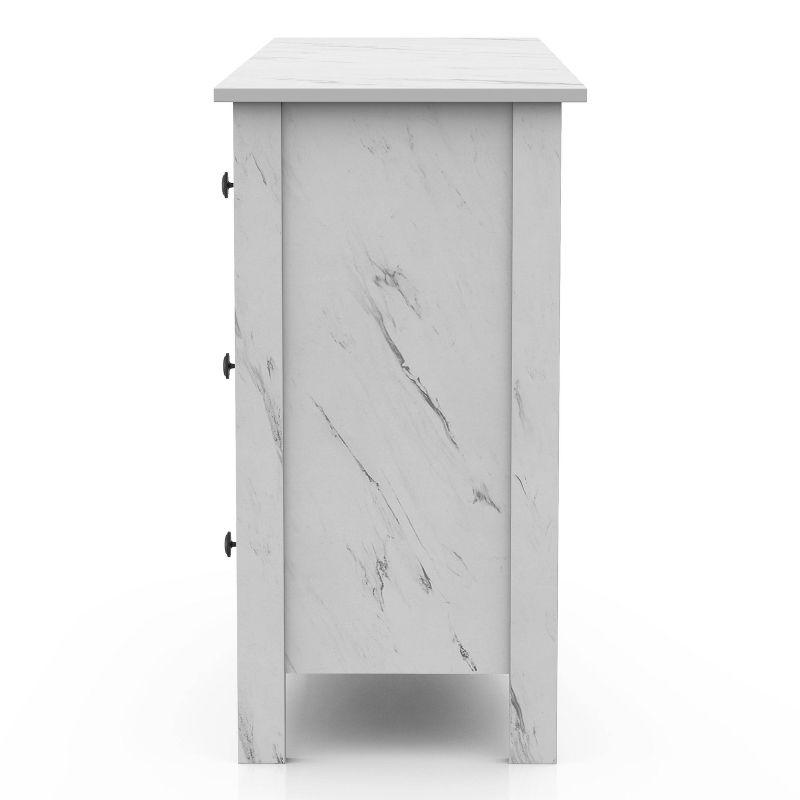 Fichte Transitional 6 Drawer Faux Marble Dresser White Marble - miBasics: Bedroom Storage, Elegant Design