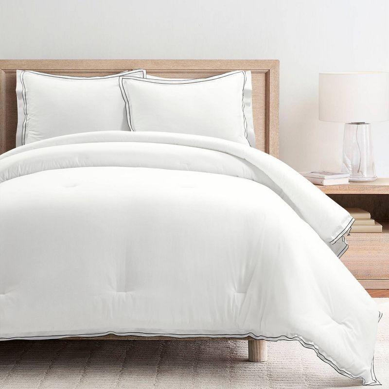 Hampton Double Flange Embroidered Contrast Edge Comforter 3 Pieces Set