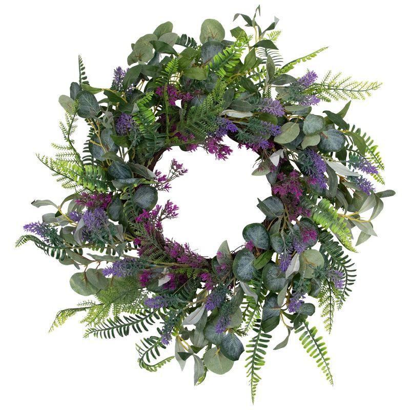 Northlight Seasonal Lavender and Mixed Foliage Artificial Floral Spring Wreath Purple and Green - 22-Inch