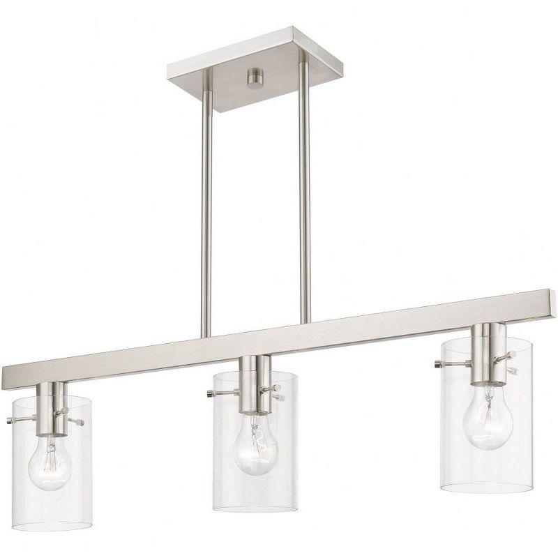 Munich Brushed Nickel 3-Light Linear Chandelier with Clear Glass