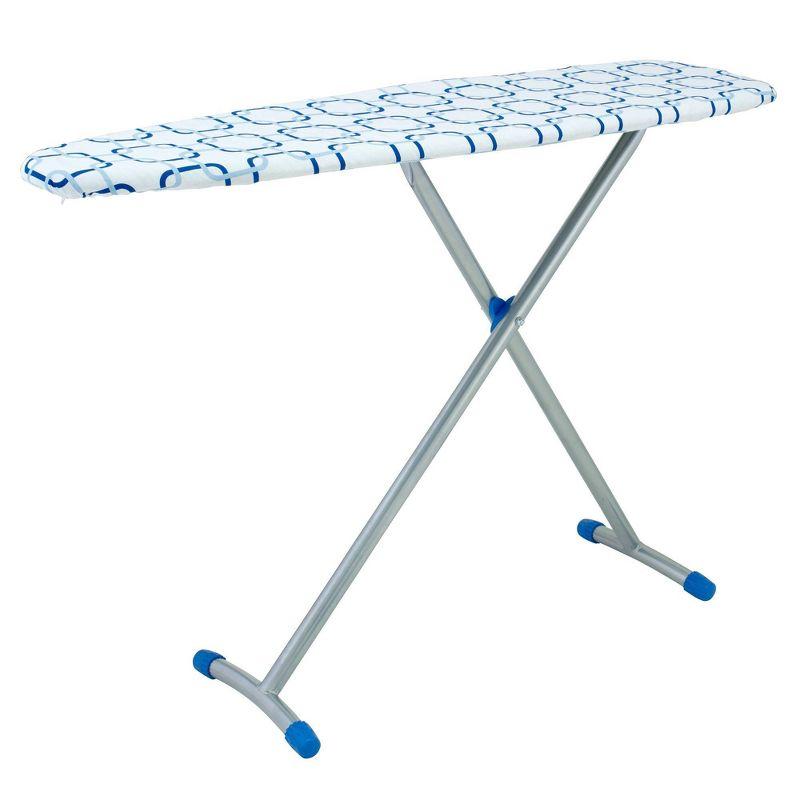 Silver Frame Blue Geometric Pattern T-Leg Ironing Board