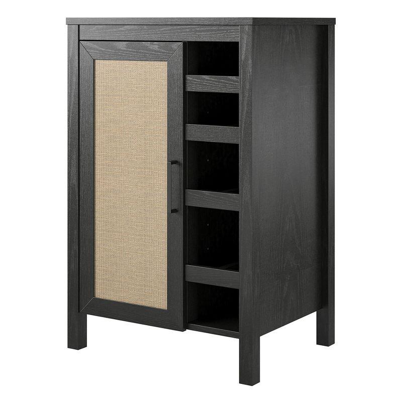 Ameriwood Home Wimberly Bar Cabinet, Black Oak with Faux Rattan