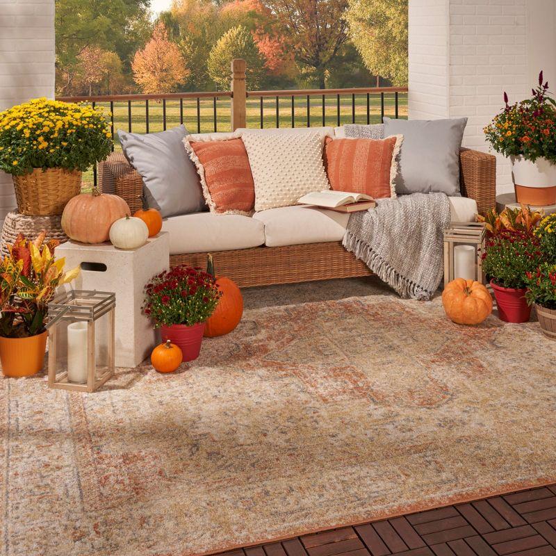 Nourison Essentials Persian Vintage Indoor Outdoor Area Rug Beige Rust 5' x 7'