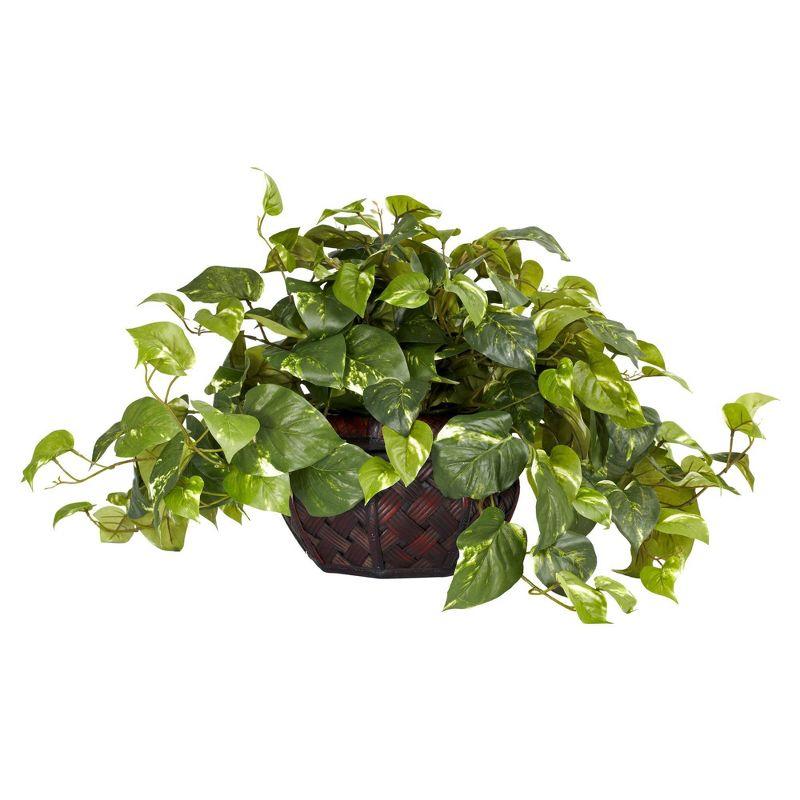 Primrue Artificial Plant Fake Plant Pothos with Decorative Vase Silk Plant,Green