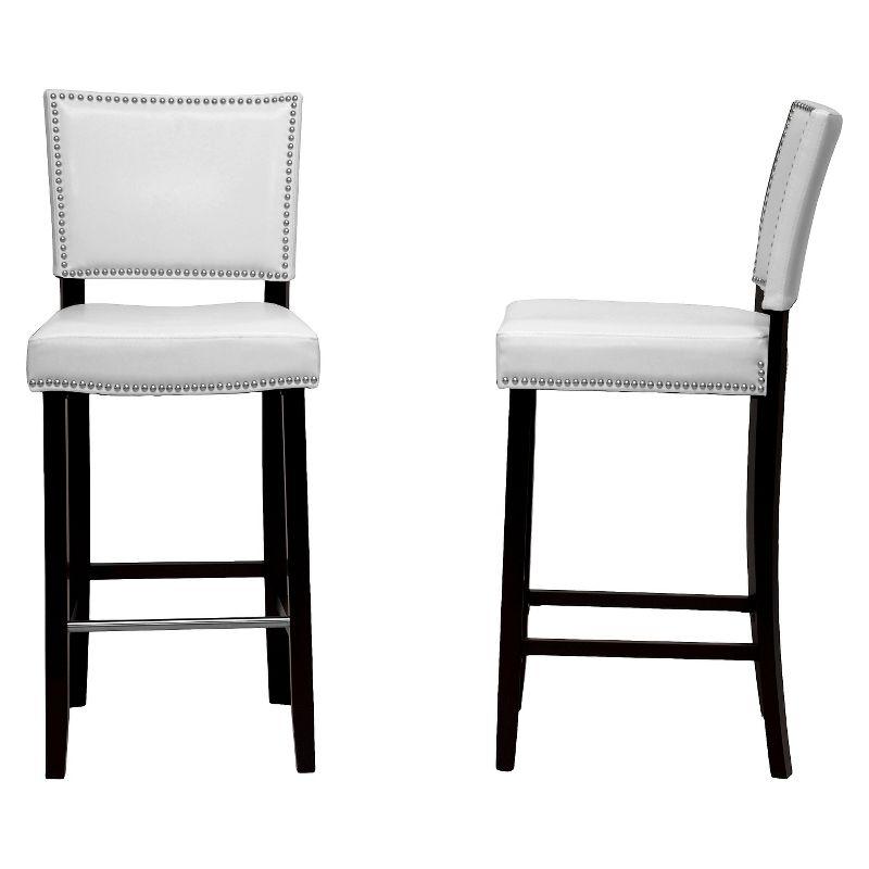 Aries Modern Barstool with Nailhead Trim White - Baxton Studio: Upholstered, Rubber Wood Frame, Stainless Steel Footrest