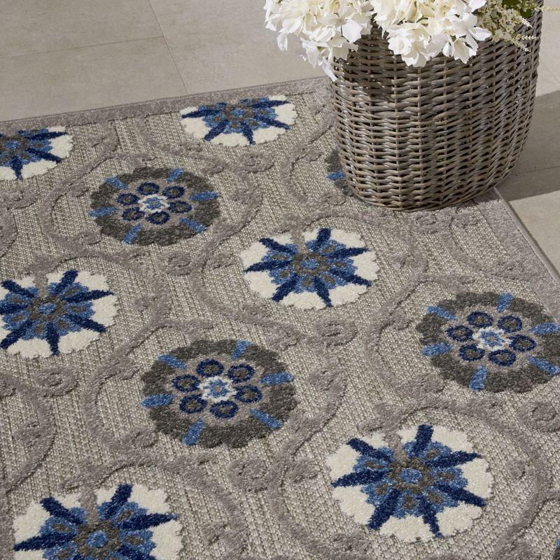 Nourison Aloha Contemporary Floral Flatweave High-Low Indoor Outdoor Area Rug Grey/Blue 2'8" x 4'