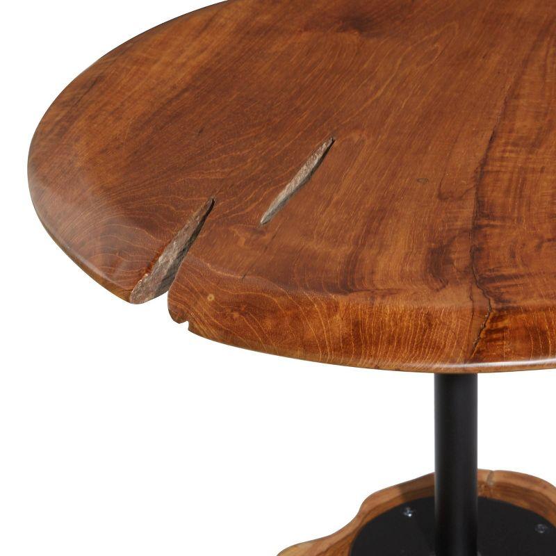 Olivia & May Contemporary Teak Wood Pedestal Accent Table Brown: Round, No Assembly, Small Table