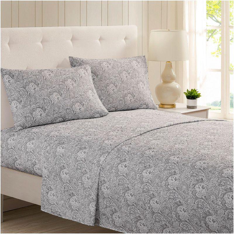 Mellanni Brushed Microfiber Sheet Set, King, Paisley Gray, 4 Piece