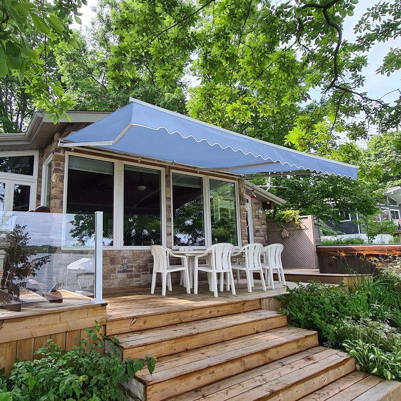 Motorized Retractable White Frame Patio Awning