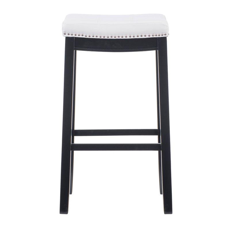 Claridge Backless Faux Leather Nailhead Saddle Barstool White/Black - Linon