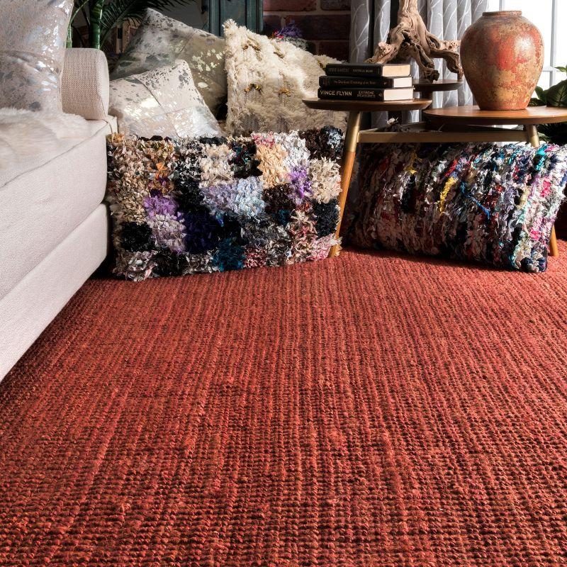 Nuloom 6x9 Daniela Jute Tassel Hand Woven Indoor Area Rug, Brick, Solid Chunky Farmhouse Design, Natural Fiber BedroomLiving Room