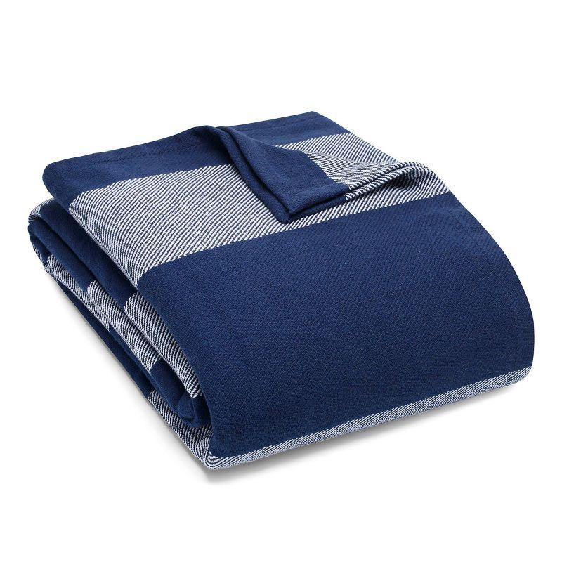 Boylston Navy and White Full Cotton Reversible Blanket