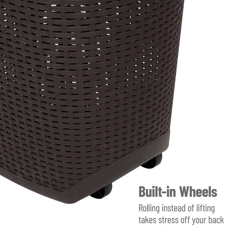 60L Rolling Laundry Hamper, Clothes Basket, Wheels, Wicker Style, 19.5"L x 14.75"W x 29.25"H