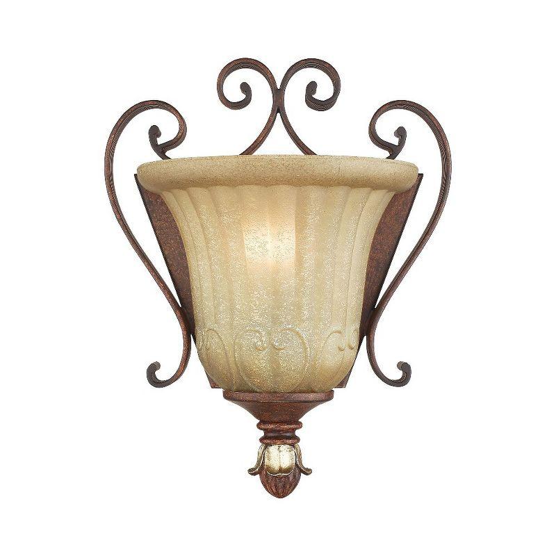 Villa Verona Bronze and Gold Leaf Wall Sconce with Rustic Glass