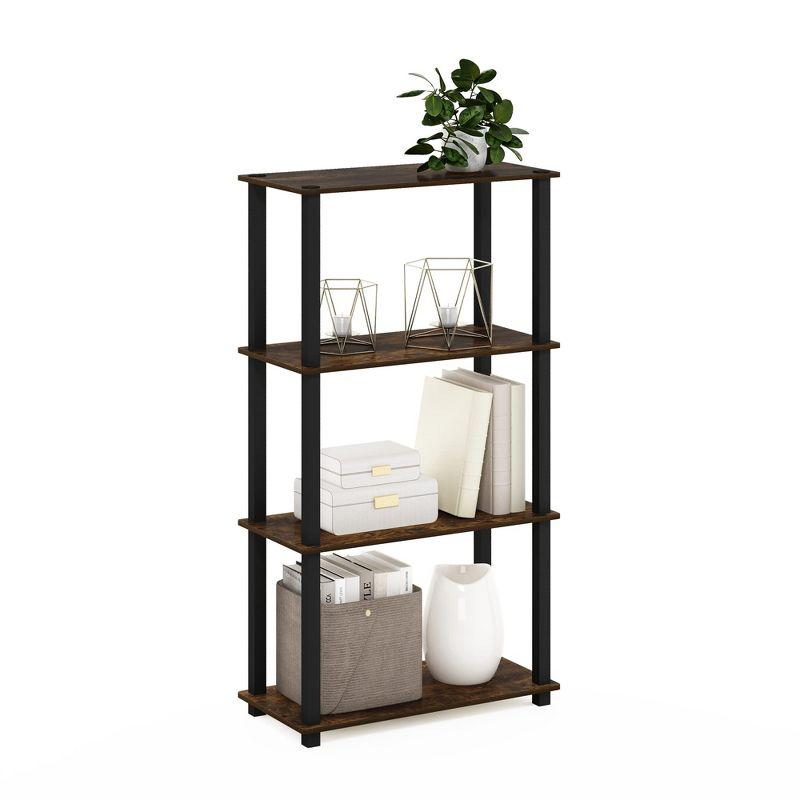 Furinno 4-Tier Multipurpose Display Rack Storage Shelving Unit with Square Tube Open Bookshelf,Amber Pine/Black