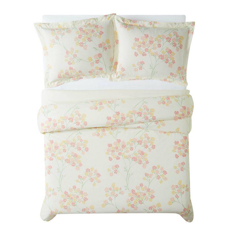 Ivory Cotton Floral Reversible Full Comforter Set