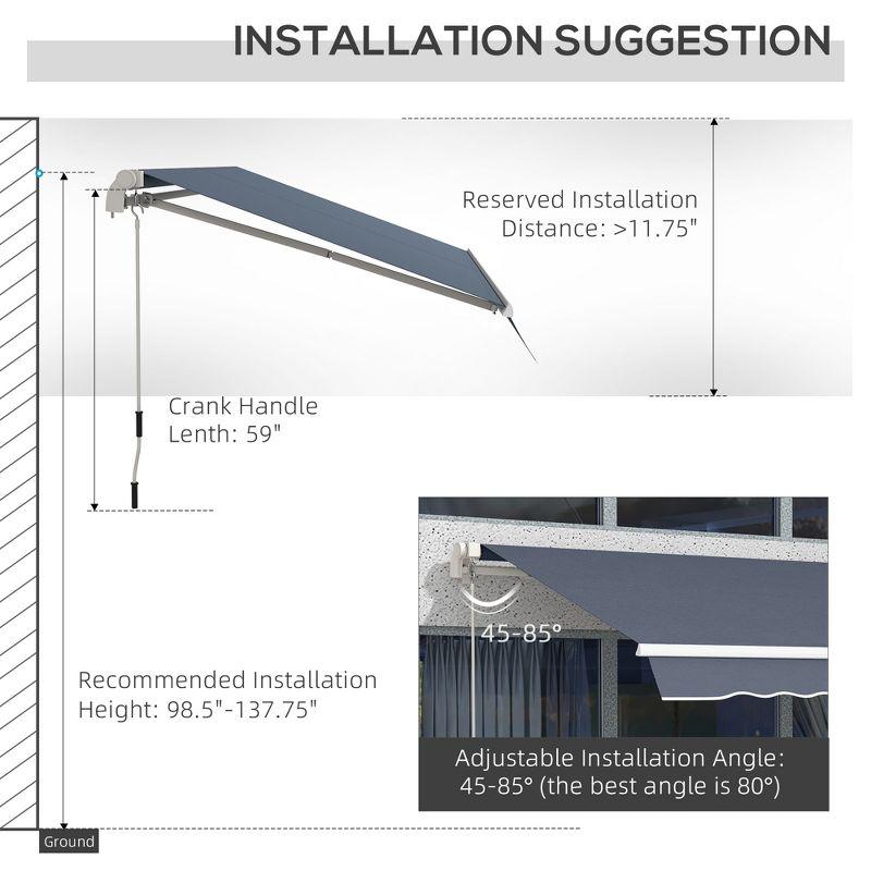 Outsunny 12' x 10' Manual Retractable Awning Outdoor Sunshade Shelter for Patio, Balcony, Yard, with Adjustable & Versatile Design, Charcoal Gray