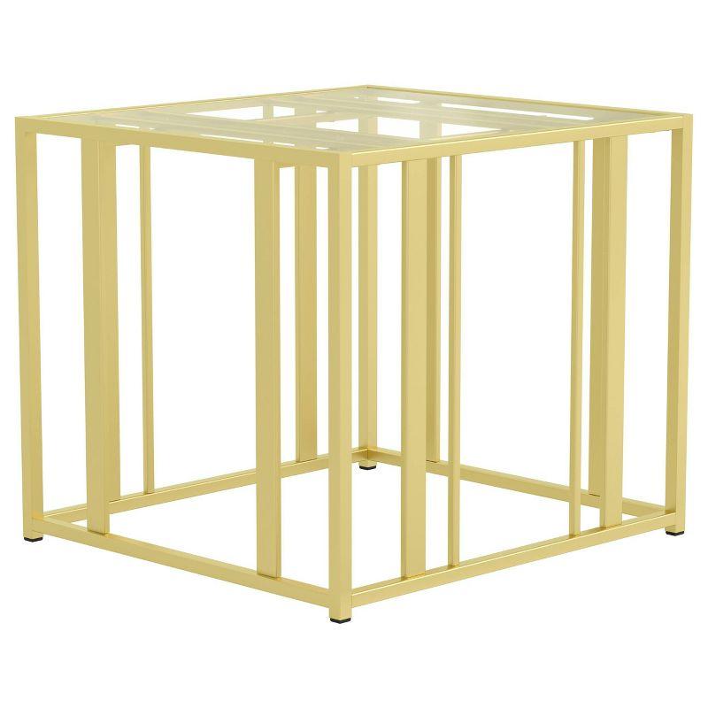 Contemporary Matte Brass Metal and Glass Rectangular End Table