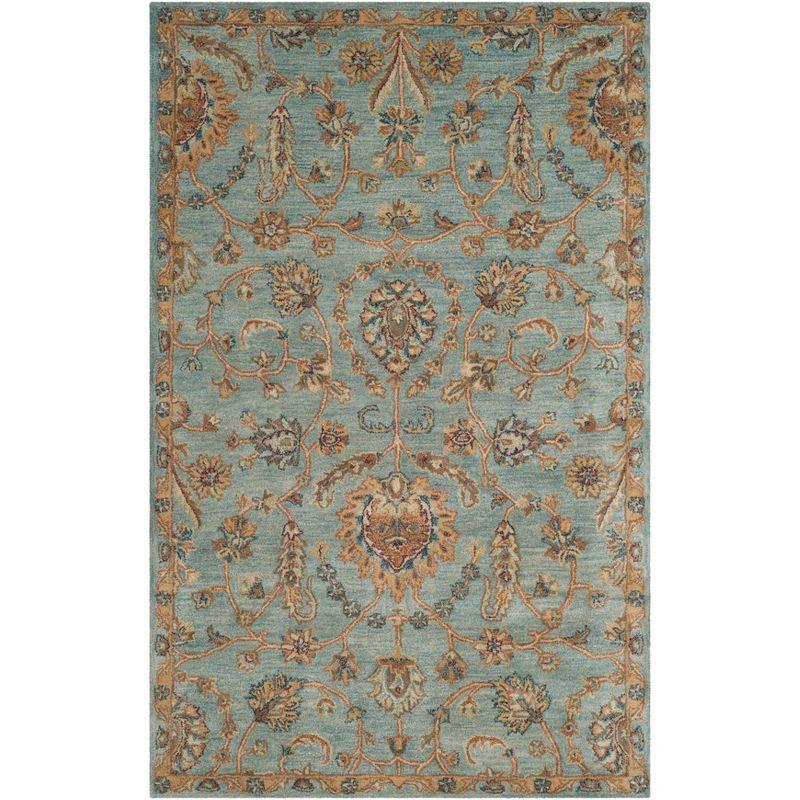 Elegant Heritage Hand-Tufted Light Blue Wool Rectangular Rug