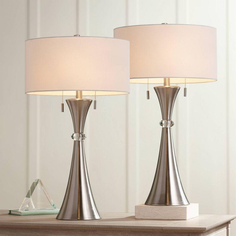 360 Lighting Rachel Modern Table Lamps 28" Tall Set of 2 Concave Column Hourglass Metal White Drum Shade for Bedroom Living Room Bedside Nightstand