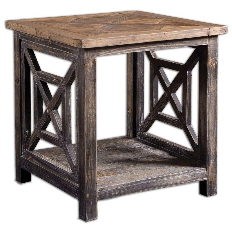 Square Rustic Black and Gray Reclaimed Wood End Table