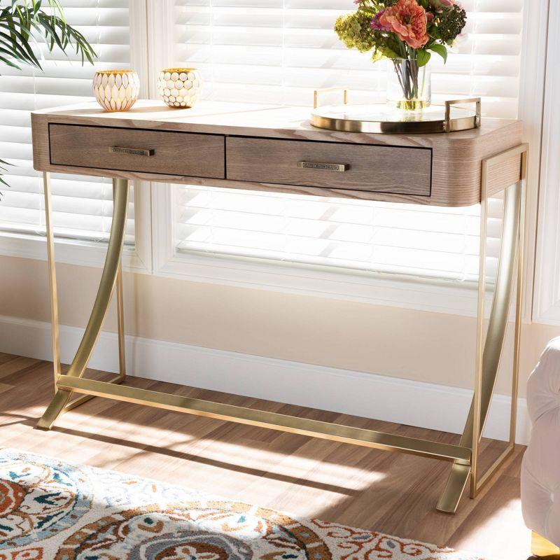 Lafoy Natural Finished Wood and Finished 2 Drawer Console Table Brown - Baxton Studio